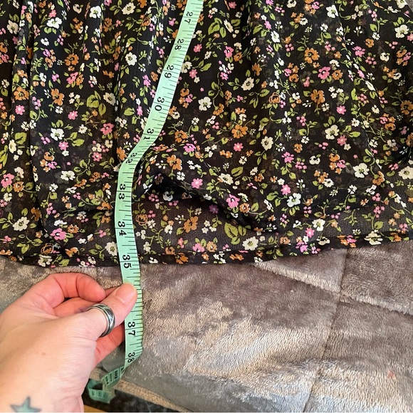 Sugarhigh Juniors Small Tiered Sheer Ditsy Floral Black Mini Dress Boho Prairie - Picture 13 of 14